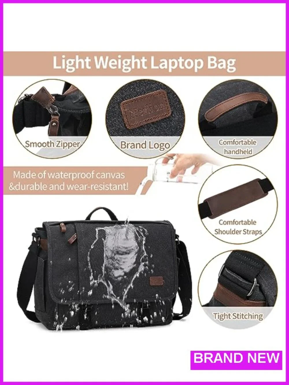 Water-Resistant Canvas Messenger Bag Laptop 17-17.3